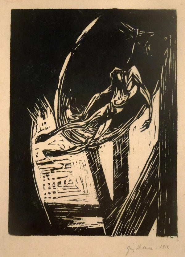 The bell ringer - Jerzy Hulewicz — framed artwork on a wall