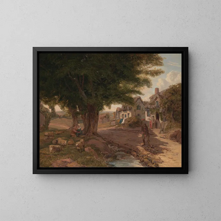 Village Scene - Jessica Landseer — framed artwork on a wall