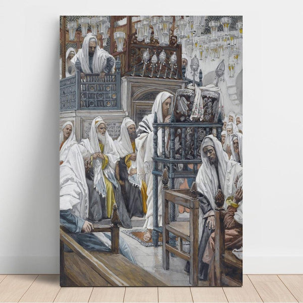 Reproduction of the painting of Jesus unrolling the book in the synagogue - James Tissot