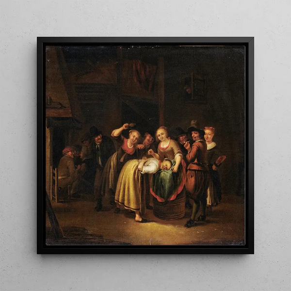 Dice game in an inn - Gerrit Lundens — framed artwork on a wall
