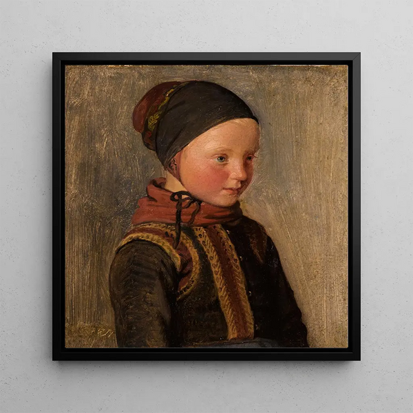 Young child in traditional costumes - Julius Exner — framed artwork on a wall