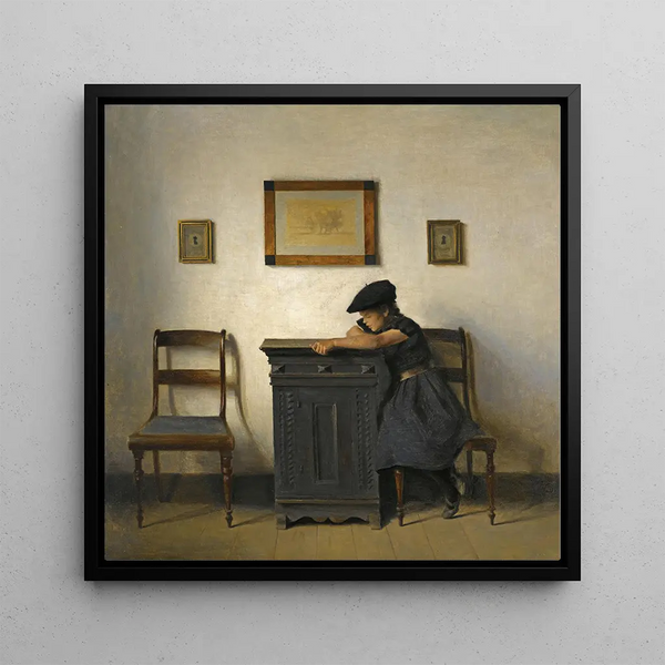Young woman in the interior - Peter Ilsted — framed artwork on a wall