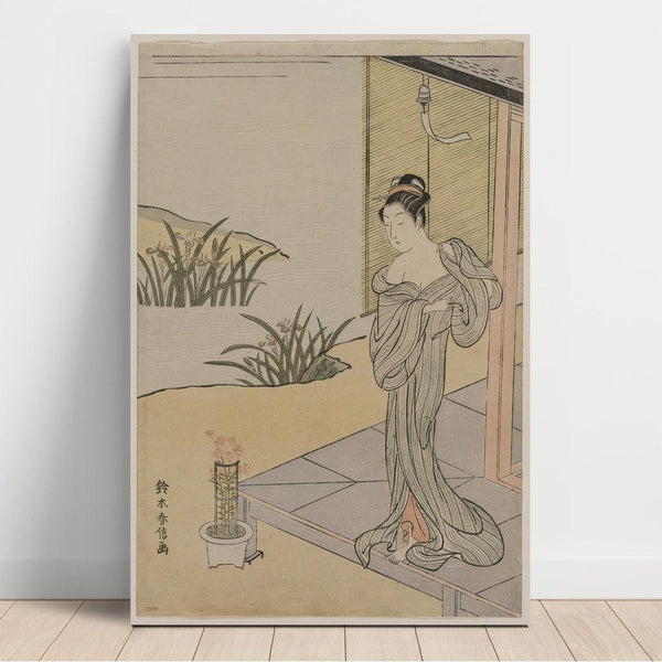 Reproduction of the painting Young woman looking at a pot of carnations - Suzuki Harunobu