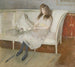 Young girl sitting on a sofa called Symphony in White Miss Paulmier - Paul César Helleu — artwork view