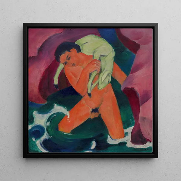 Young boy with a lamb, The Good Shepherd - Franz Marc — framed artwork on a wall