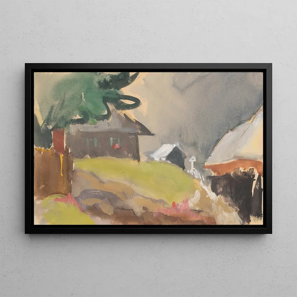 Village Houses Painting - Jan Novák — framed artwork on a wall