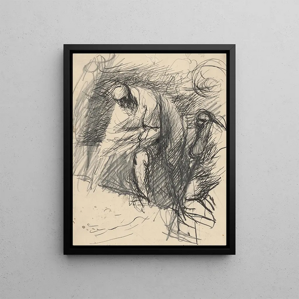 Old bent man - Jan Novák — framed artwork on a wall