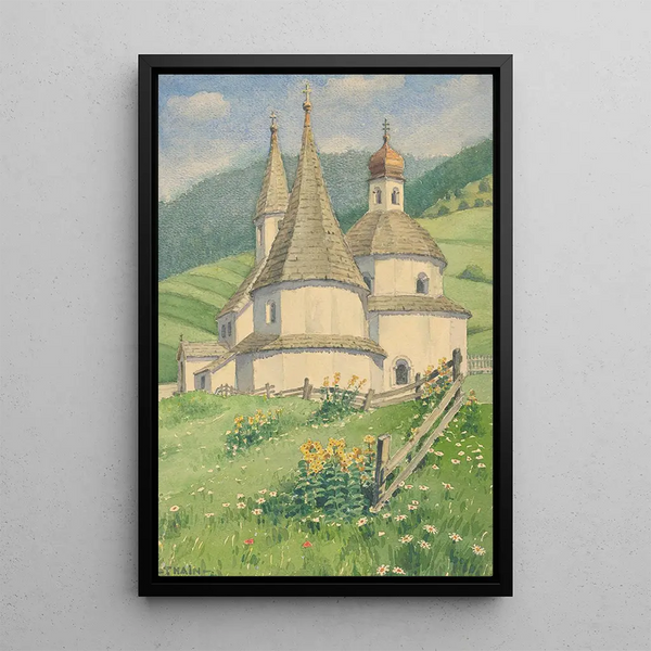 Chapel at Innichen Cemetery - John Thain — framed artwork on a wall