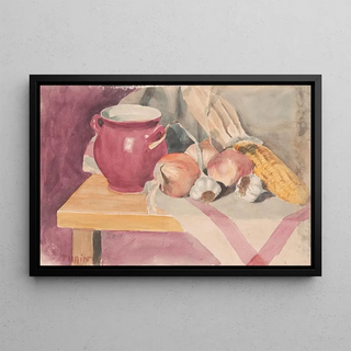 Still life with onion - John Thain — framed artwork on a wall