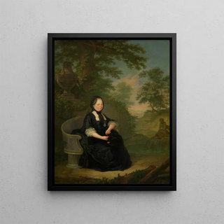 Jnos Dont - Maria Theresia in Witwentracht auf einer Steinbank sitzend.webp