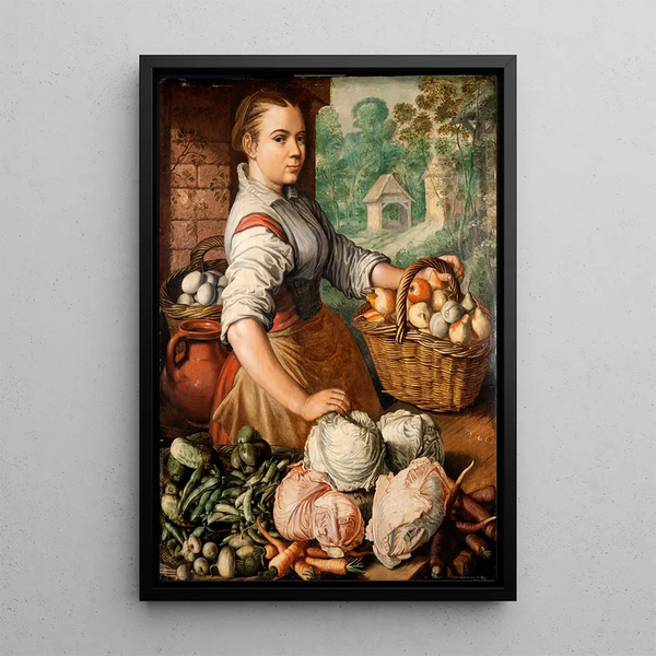 Girl with Vegetables - Joachim Beuckelaer — framed artwork on a wall