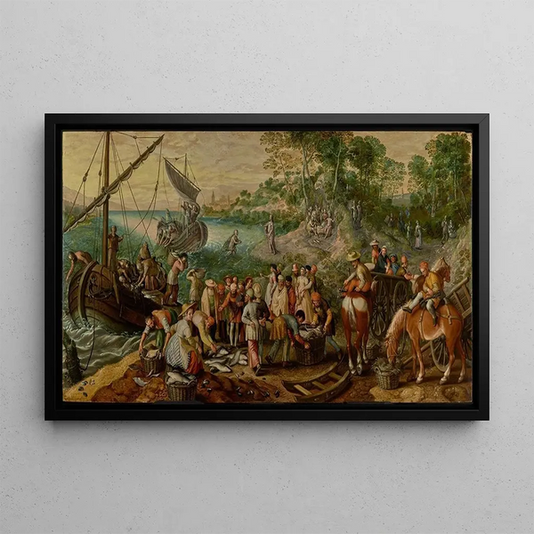 The Miraculous Catch - Joachim Beuckelaer — framed artwork on a wall
