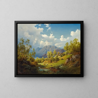 Landscape motif painting of the Numme Valley in Norway - Joachim Frich — framed artwork on a wall