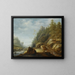 A mountain landscape of the Rocky Mountains with a fort on a hill, shepherds with their flock beyond - Joachim Govertsz Camphuysen — framed artwork on a wall