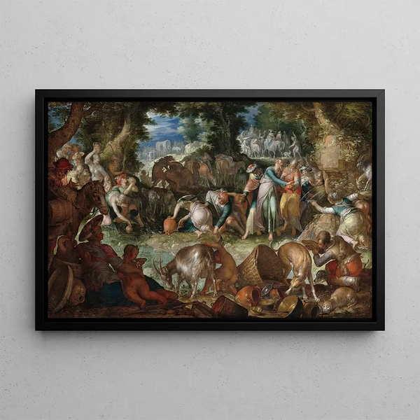Moses Striking the Rock - Joachim Wtewael — framed artwork on a wall