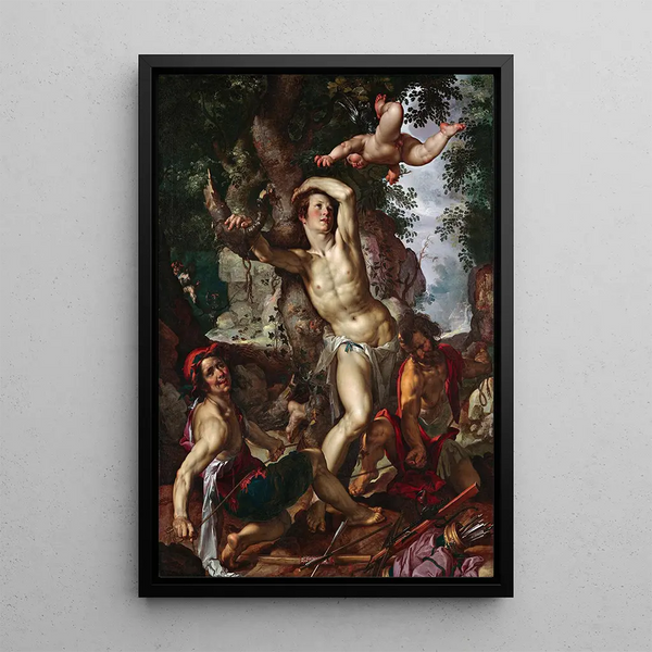 The Martyrdom of Saint Sebastian - Joachim Wtewael — framed artwork on a wall