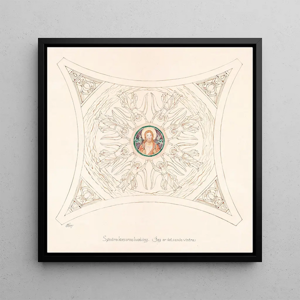 Sketch for the frescoes of Viborg Cathedral, vault of the south arm - Joakim Skovgaard — framed artwork on a wall