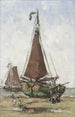 Fishing boat with prow bluff on the beach - Joannes Barnardus Antonius Maria Westerwoudt — artwork view