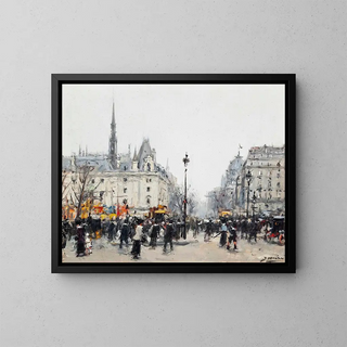 Figures s'affairant devant la Conciergerie à Paris - Joaquín Mir — framed artwork on a wall