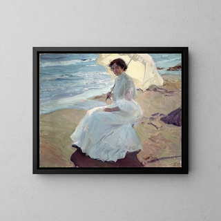 Clotilde sur la plage - Joaquín Sorolla — framed artwork on a wall