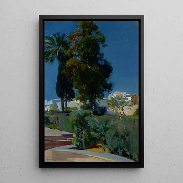 Coin du jardin Alcazar Séville - Joaquín Sorolla — framed artwork on a wall