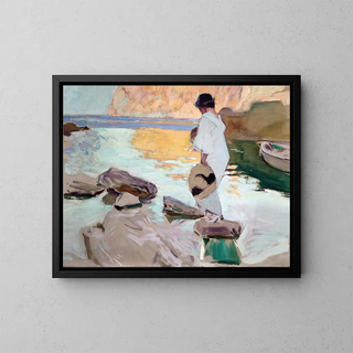 Elena at Cala de San Vicente - Joaquín Sorolla — framed artwork on a wall