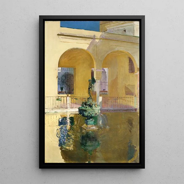 Étang de Charles V Alcazar Seville - Joaquín Sorolla — framed artwork on a wall