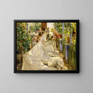 Sewing the Sail - Joaquín Sorolla — framed artwork on a wall