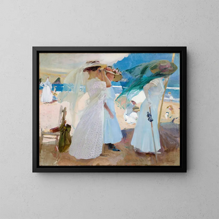 Under the canopy in Zarauz - Joaquín Sorolla — framed artwork on a wall