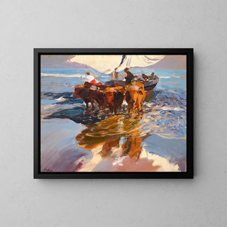 Return of the fishing, Valence beach - Joaquín Sorolla — framed artwork on a wall