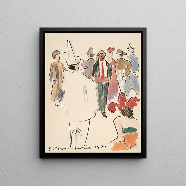 Artists Ball Pierrot and Standing Characters - Joaquín Torres-García — framed artwork on a wall