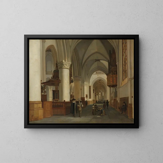 Interior painting of Saint Bavo's Church in Haarlem - Job Adriaensz Berckheyde — framed artwork on a wall