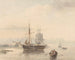 Landscape painting with canoes and sailboats - Johan Adolph Rust — artwork view