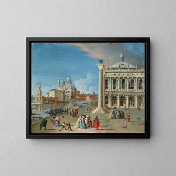 La Piazzetta with Santa Maria della Salute beyond Venice - Johan Anton Richter — framed artwork on a wall