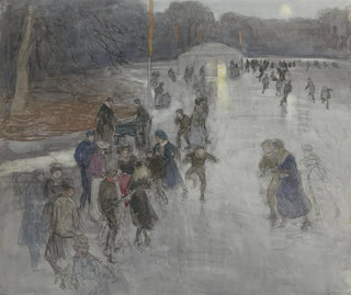 Entertainment on the moonlit ice on a frozen pond in the Bois de La Haye - Johan Antonie de Jonge — artwork view