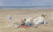 Fillette se reposant avec deux enfants sur la plage - Johan Antonie de Jonge — artwork view
