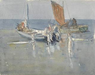 Fishing boats on Scheveningen beach - Johan Antonie de Jonge — artwork view