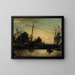 Bateau en construction au bord d'un canal, paysage hollandais - Johan Barthold Jongkind — framed artwork on a wall