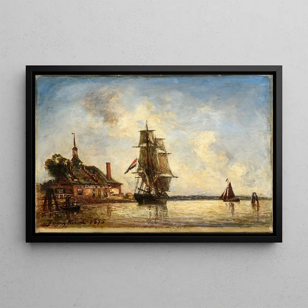 Canal in Holland - Johan Barthold Jongkind — framed artwork on a wall