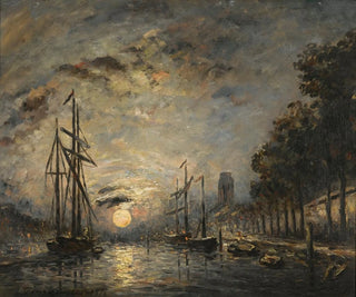 Moonlight over a canal in Dordrecht - Johan Barthold Jongkind — artwork view