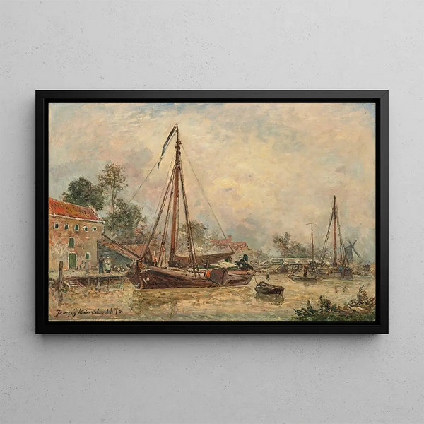 Environs of Dordrecht - Johan Barthold Jongkind — framed artwork on a wall