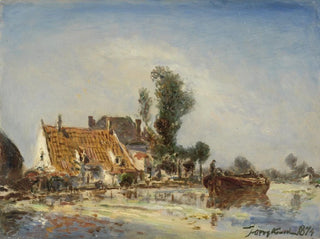 Houses on a canal near Crooswijk - Johan Barthold Jongkind — artwork view