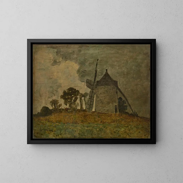 Landscape with a Windmill - Johan Barthold Jongkind — framed artwork on a wall
