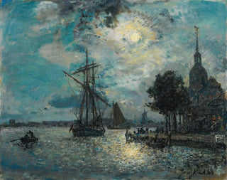 The port of Dordrecht in moonlight - Johan Barthold Jongkind — artwork view