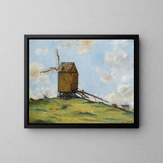 Landscape with Two Windmills - Johan Barthold Jongkind — framed artwork on a wall