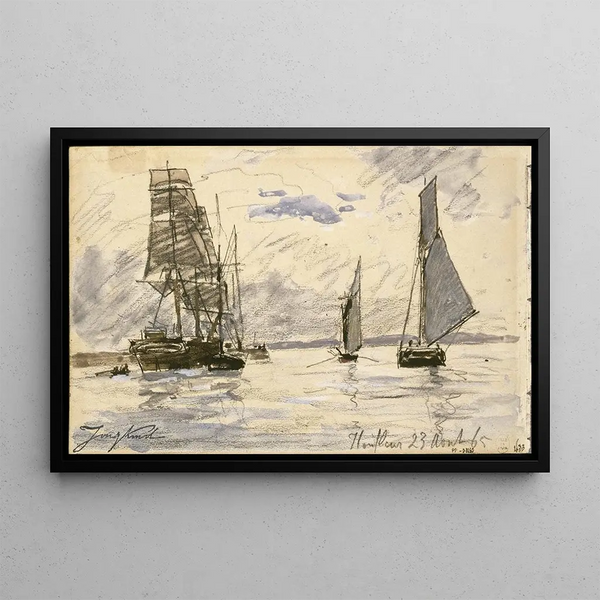 Port of Honfleur - Johan Barthold Jongkind — framed artwork on a wall