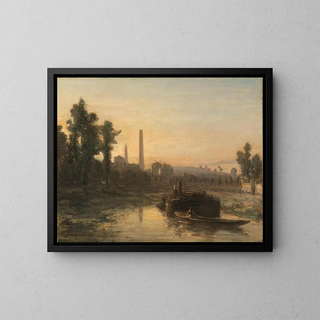 View of a river in France, probably near Pontoise - Johan Barthold Jongkind — framed artwork on a wall