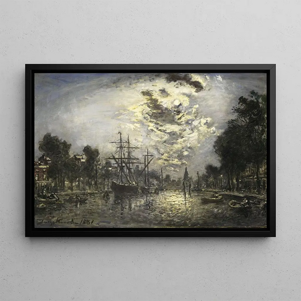 Rotterdam painting by moonlight - Johan Barthold Jongkind — framed artwork on a wall