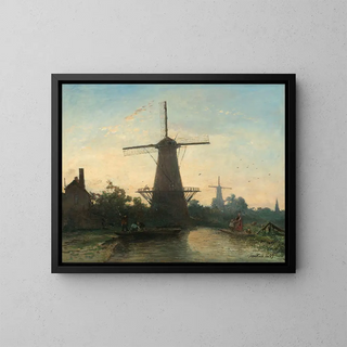 Windmills near Rotterdam - Johan Barthold Jongkind — framed artwork on a wall