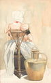 Young girl sitting in traditional costume viewed from behind - Johan Braakensiek — artwork view